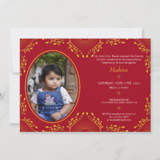 Invitation Annaprashana Première Cérémonie du Riz Rouge Gold 