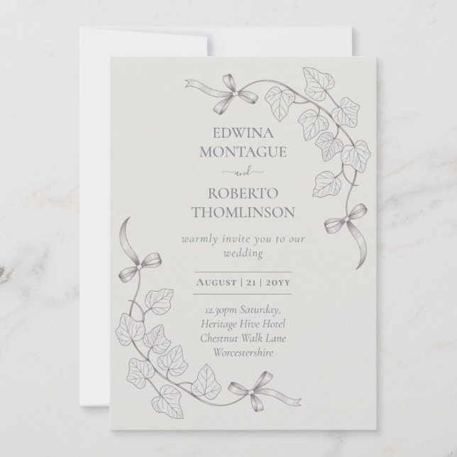 Invitation Anne Elliot Quiet Romance Wedding - Bows Ivy (Devant)