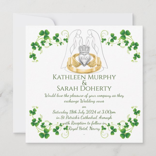 Invitation Anneau Claddagh Féminin & Trèfles (Devant)