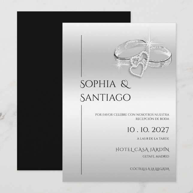 Invitation Anneau Décoratif Romantique Réception de Mariage E (Devant / Derrière)