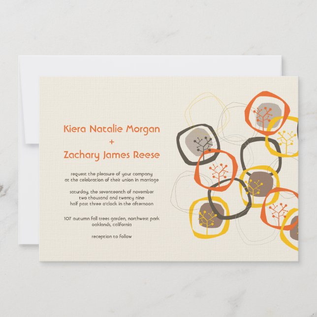 Invitation Anneaux d'arbre forestier Brown Mariage de automne (Devant)