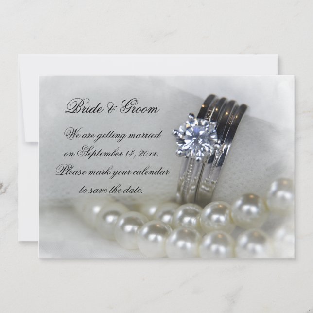 Invitation Anneaux de diamant et mariage de perles Enregistre (Devant)