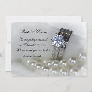 Invitation Anneaux de diamant et mariage de perles Enregistre