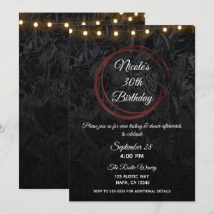 Invitation Anneaux de fête au vin rouge burgundy et noir chic