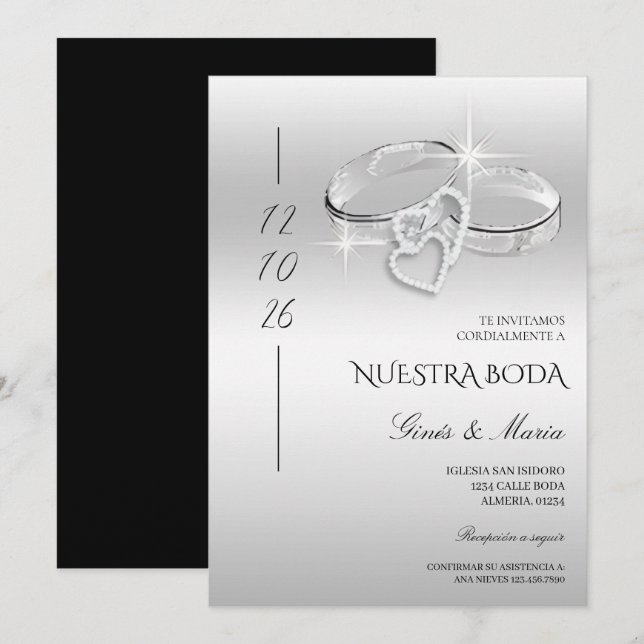 Invitation Anneaux de mariage argentés clinquants décoratifs  (Devant / Derrière)