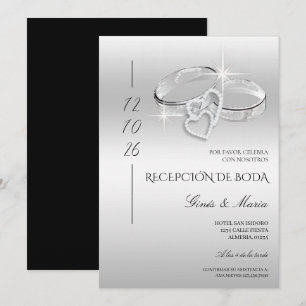 Invitation Anneaux de mariage argentés Glitzy espagnols Récep