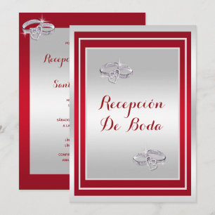 Invitation Anneaux De Mariage, D'Argent Et Rouge Réception De