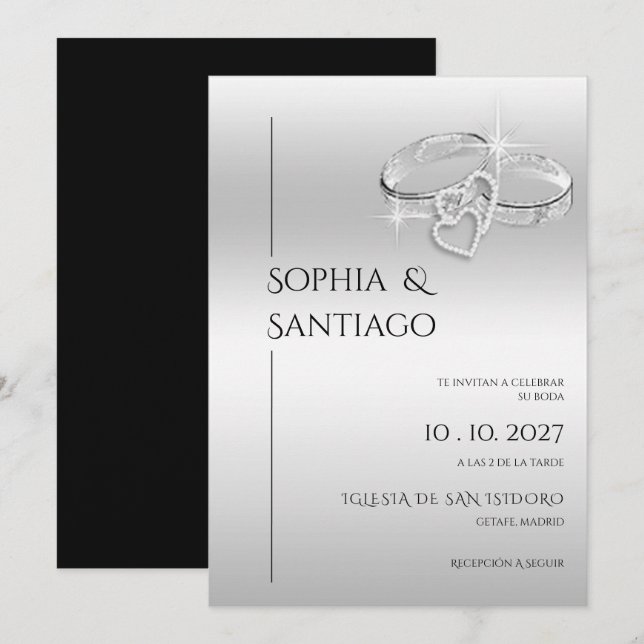 Invitation Anneaux Décoratifs Romantiques Mariage Espagnol (Devant / Derrière)