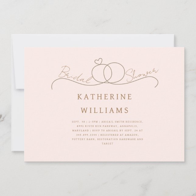 Invitation Anneaux d'or Coeur Bleu & Fête des mariées d'or (Devant)