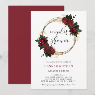 Invitation Anneaux d'or et roses rouges  Douche pour couples