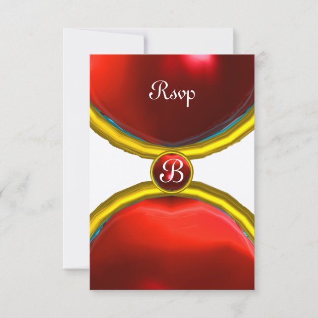 Invitation ANNEAUX MAGIQUES, MONOGRAM rsvp gem or rouge (Devant)