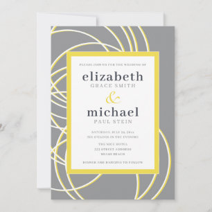 Invitation Anneaux modernes Élégant Mariage jaune et gris