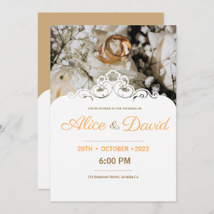 Invitation Anneaux Or Modernes Avec Dentelle Mariage Élégant