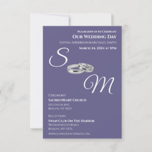 Invitation Anneaux violets et blancs-monogrammes Mariages-