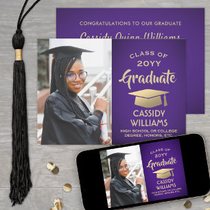 Invitation Année de classe Purple and Gold Modern Graduation