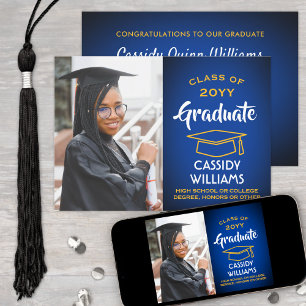 Invitation Année de classe Royal Blue et Gold Graduation Phot