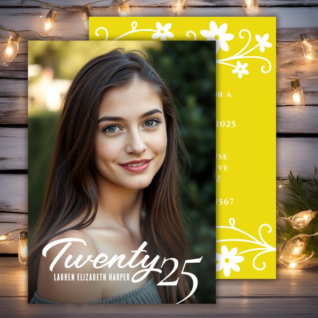 Invitation Année De Diplôme Et Photo Jaune Fête De Diplôme (Graduation Year And Photo Yellow Graduation Party Invitation)