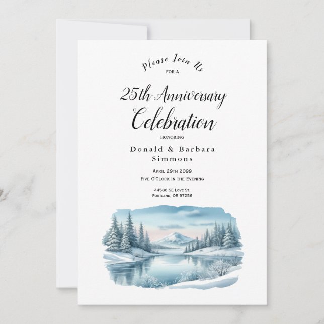 Invitation Année de modification Snowy Mountain Winter Lake (Devant)