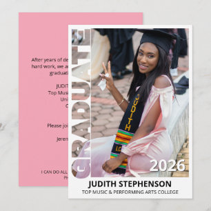 Invitation Année de promotion 2026 Rose pâle
