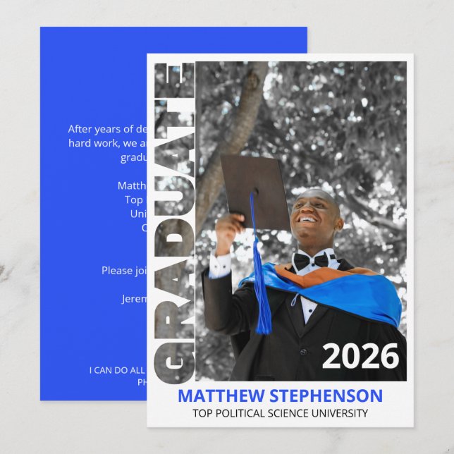 Invitation Année de promotion bleue 2026 (Devant / Derrière)