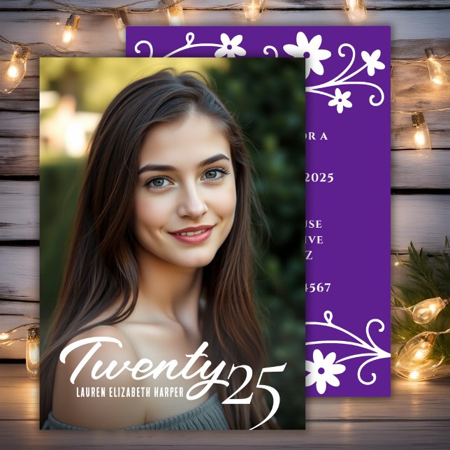 Invitation Année D'Études Et Photo Purple Graduation Party (Graduation Year And Photo Purple Graduation Party Invitation)