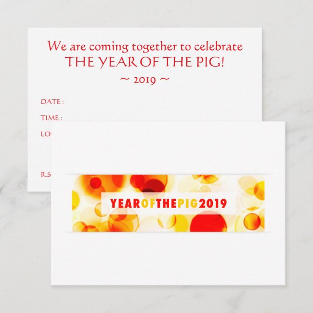 Invitation Année du cochon Bannière Bokeh 2019 (Devant / Derrière)