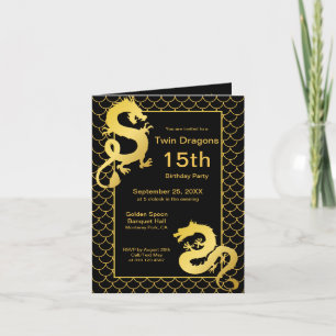 Invitation Année du Dragon Black Gold Twin 15e anniversaire