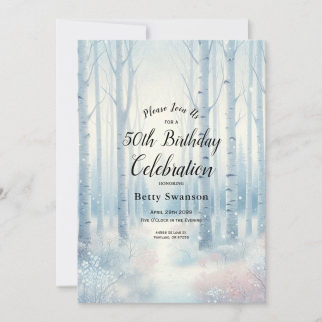 Invitation Année modifiable Frosted Blue Birch Forest Anniver (Devant)