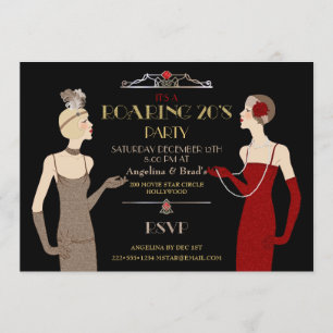 Invitation Années 20 Fou Fou Doré Paillettes Rouge Noir Rétro
