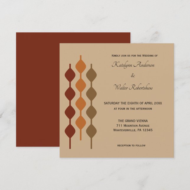 Invitation Années 70 rétro Mariage géométrique (Devant / Derrière)