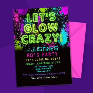 Invitation Années 80 Glow Party Anniversaire