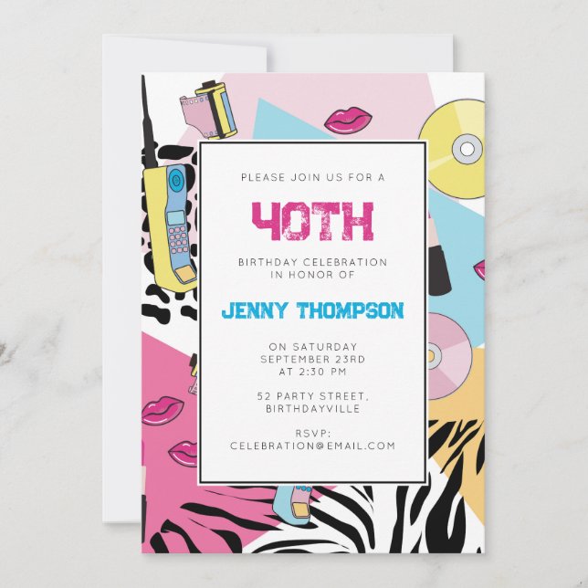 Invitation Années 90 Colorful Retro années 90 Anniversaire de (Devant)