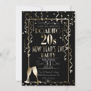 Invitation Années folles 20 Rétro Gold Confetti Réveillon du