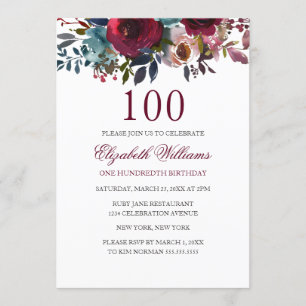 Invitation anniversaire 100 ans aquarelle florale
