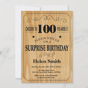 Invitation Anniversaire 100 ans rustique en bois