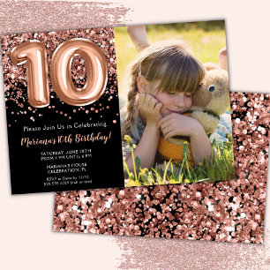 Invitation anniversaire 10 ans fête Photo Black Ro