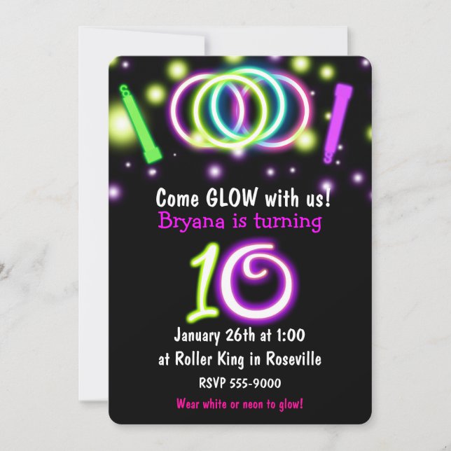Invitation anniversaire 10 ans GLOW Lights Age 10 (Devant)