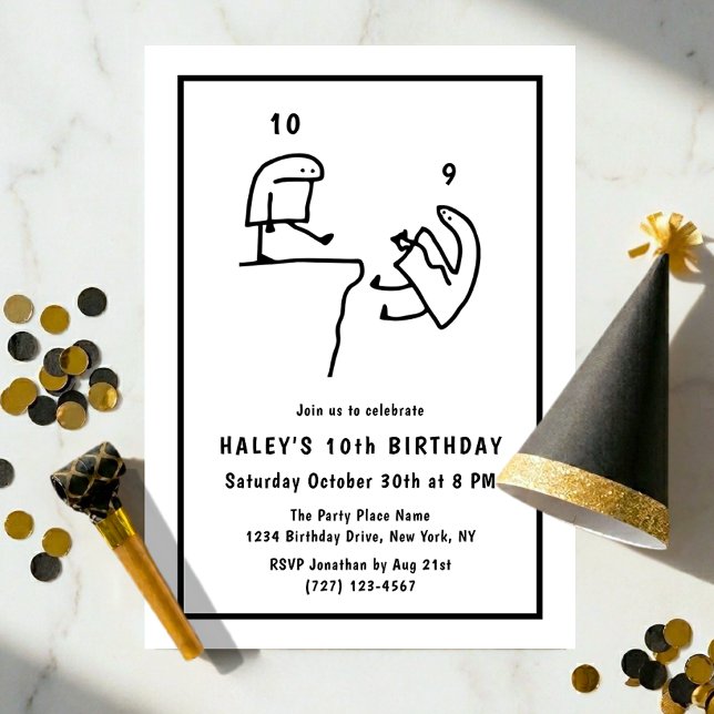 Invitation Anniversaire 10 Ans Humour Mème Simple Noir Blanc  (Créateur téléchargé)