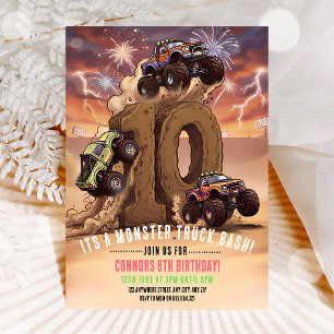 Invitation Anniversaire 10 ans Monster Truck Boom Crash