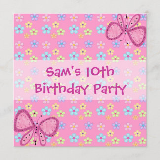 Invitation Anniversaire 10 ans Papillon Rose Flora