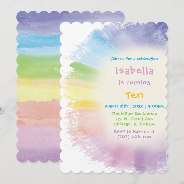 Invitation anniversaire 10 ans pour fille à peindr (Devant / Derrière)