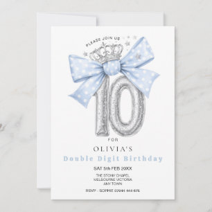 Invitation Anniversaire 10 Ans Ruban Bleu Double C
