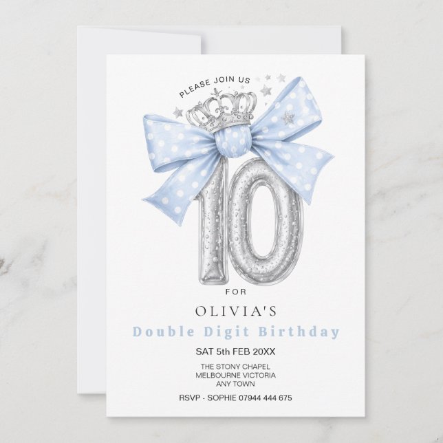 Invitation Anniversaire 10 Ans Ruban Bleu Double C (Devant)