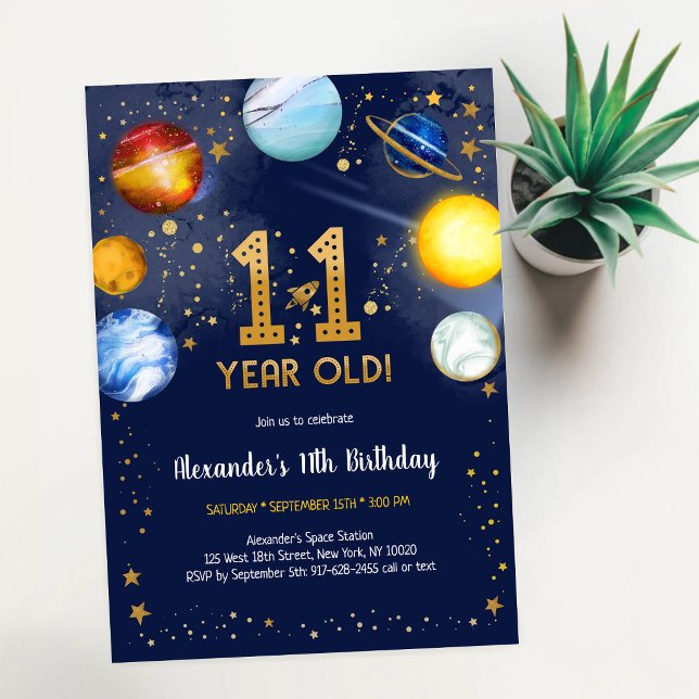 Invitation Anniversaire 11 ans Astronaute Espace Planète Gala (Créateur téléchargé)