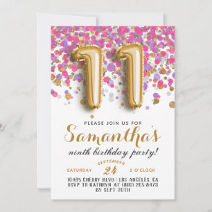 Invitation anniversaire 11 ans confettis