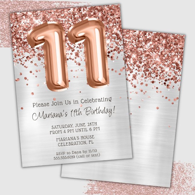 Invitation anniversaire 11 ans Rose Gold Silver (Créateur téléchargé)