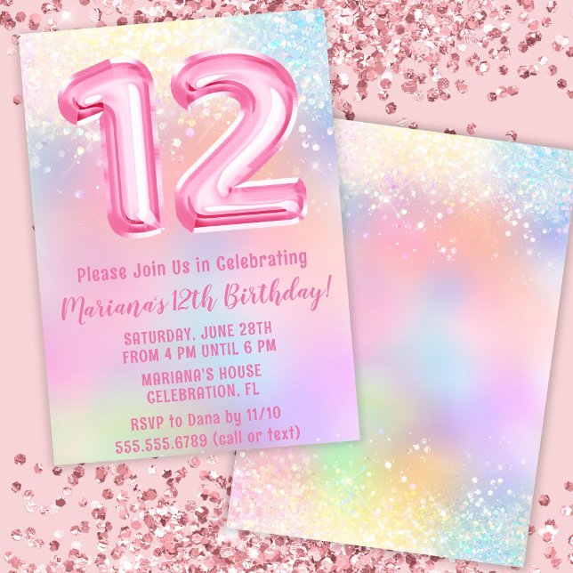 Invitation Anniversaire 12 ans Arc-en-ciel rose (Créateur téléchargé)