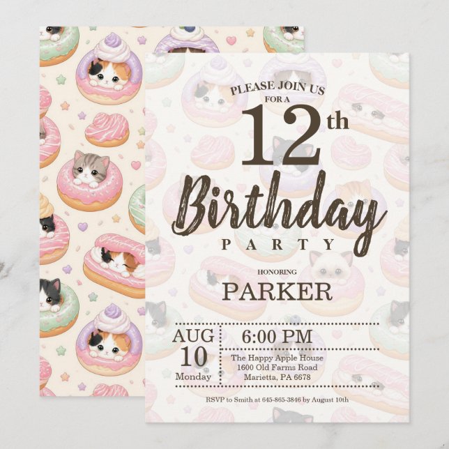 Invitation anniversaire 12 ans Editable Cute Donut (Devant / Derrière)