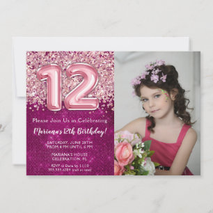 Invitation Anniversaire 12 Ans Fille Rose Magenta