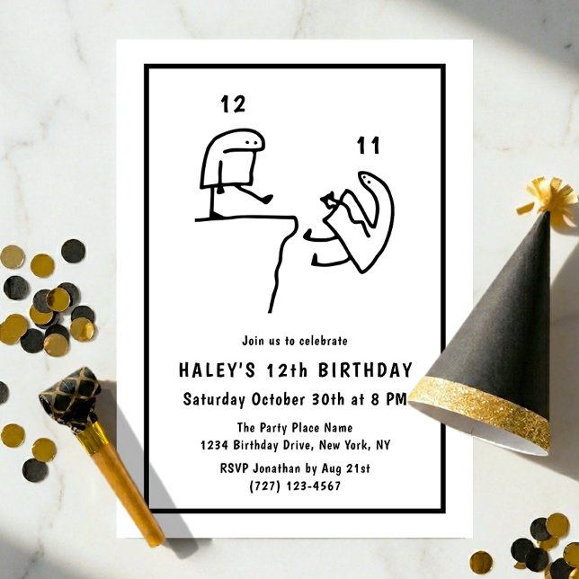 Invitation Anniversaire 12 Ans Humour Mème Simple Noir Blanc (Créateur téléchargé)